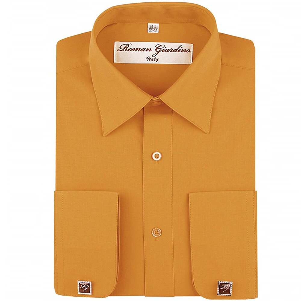 Amelia Orange Men's Dress Shirts Convertible Long Sleeve Botton Down Collar